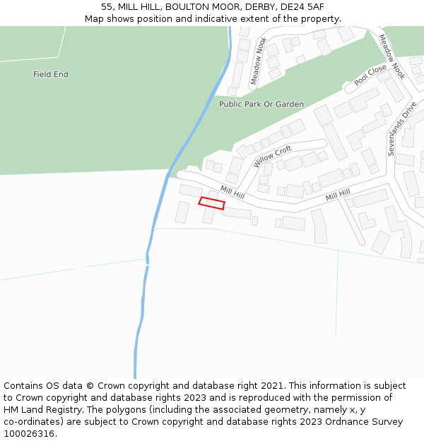 55, MILL HILL, BOULTON MOOR, DERBY, DE24 5AF: Location map and indicative extent of plot