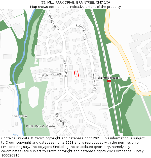 55, MILL PARK DRIVE, BRAINTREE, CM7 1XA: Location map and indicative extent of plot