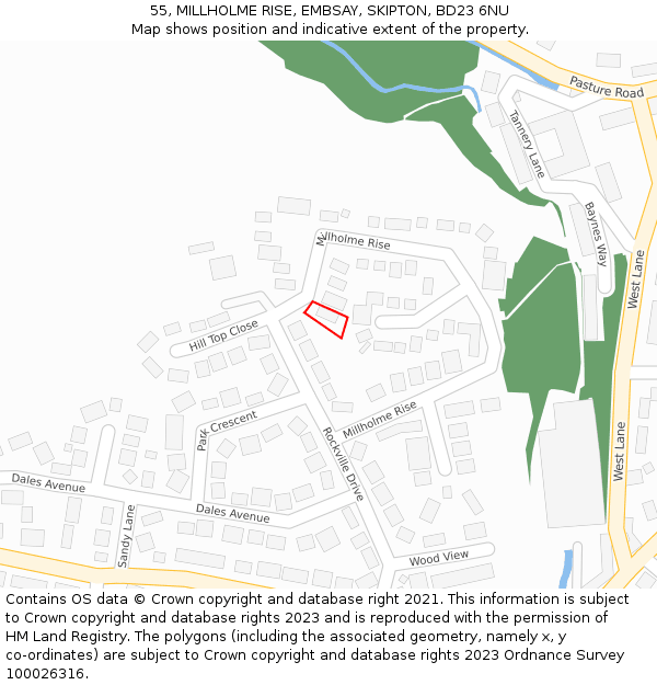 55, MILLHOLME RISE, EMBSAY, SKIPTON, BD23 6NU: Location map and indicative extent of plot