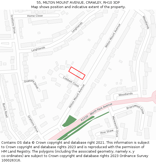55, MILTON MOUNT AVENUE, CRAWLEY, RH10 3DP: Location map and indicative extent of plot