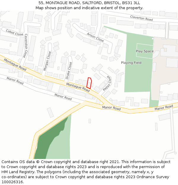 55, MONTAGUE ROAD, SALTFORD, BRISTOL, BS31 3LL: Location map and indicative extent of plot