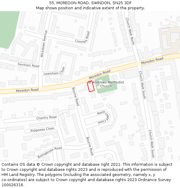 55, MOREDON ROAD, SWINDON, SN25 3DF: Location map and indicative extent of plot