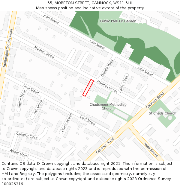 55, MORETON STREET, CANNOCK, WS11 5HL: Location map and indicative extent of plot