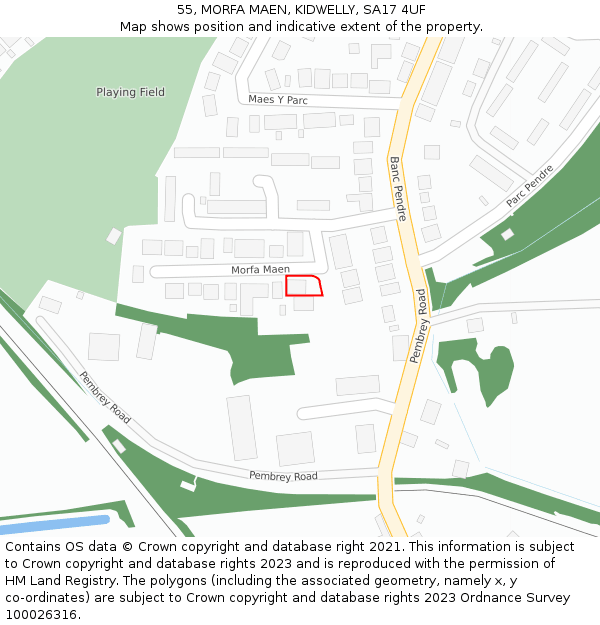 55, MORFA MAEN, KIDWELLY, SA17 4UF: Location map and indicative extent of plot