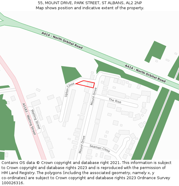 55, MOUNT DRIVE, PARK STREET, ST ALBANS, AL2 2NP: Location map and indicative extent of plot