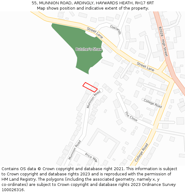 55, MUNNION ROAD, ARDINGLY, HAYWARDS HEATH, RH17 6RT: Location map and indicative extent of plot