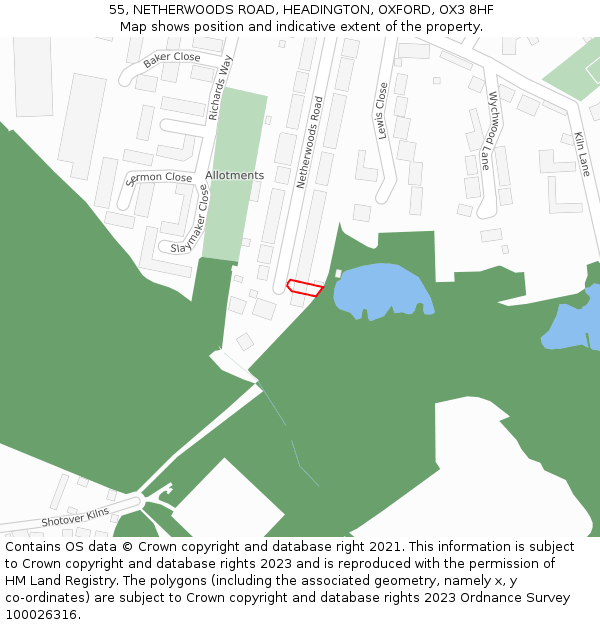 55, NETHERWOODS ROAD, HEADINGTON, OXFORD, OX3 8HF: Location map and indicative extent of plot