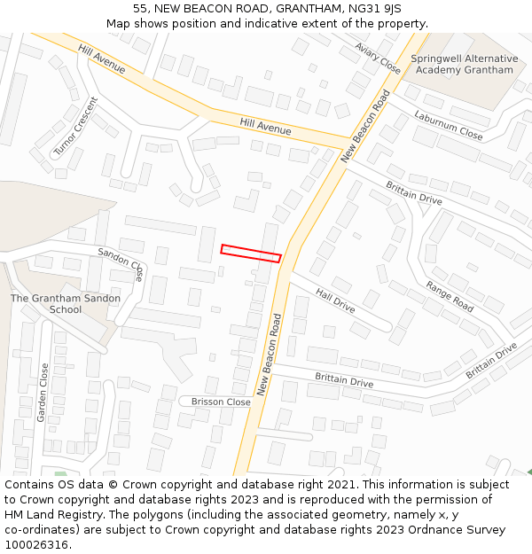 55, NEW BEACON ROAD, GRANTHAM, NG31 9JS: Location map and indicative extent of plot