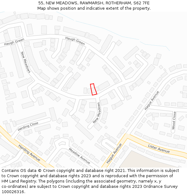 55, NEW MEADOWS, RAWMARSH, ROTHERHAM, S62 7FE: Location map and indicative extent of plot