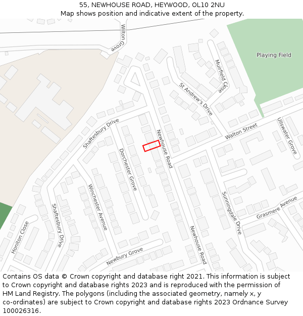 55, NEWHOUSE ROAD, HEYWOOD, OL10 2NU: Location map and indicative extent of plot