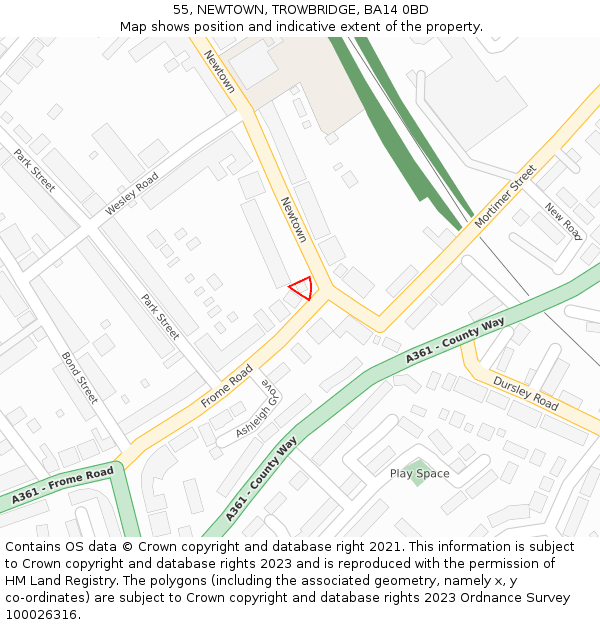 55, NEWTOWN, TROWBRIDGE, BA14 0BD: Location map and indicative extent of plot