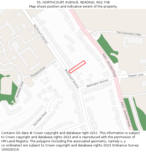 55, NORTHCOURT AVENUE, READING, RG2 7HE: Location map and indicative extent of plot