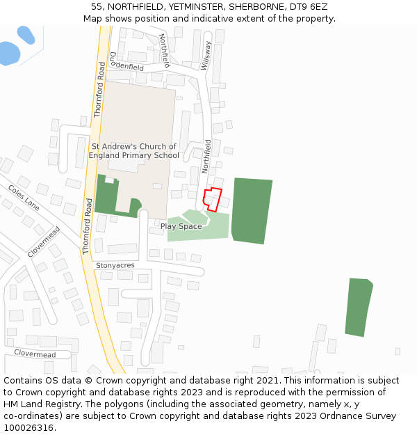 55, NORTHFIELD, YETMINSTER, SHERBORNE, DT9 6EZ: Location map and indicative extent of plot