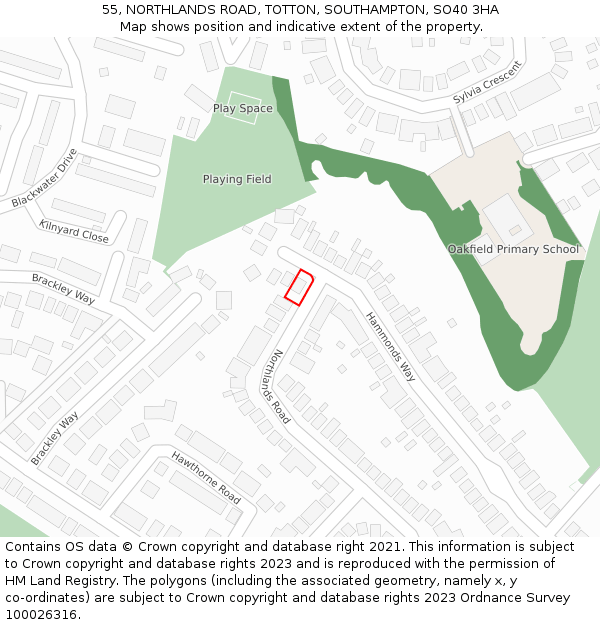 55, NORTHLANDS ROAD, TOTTON, SOUTHAMPTON, SO40 3HA: Location map and indicative extent of plot