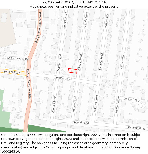 55, OAKDALE ROAD, HERNE BAY, CT6 6AJ: Location map and indicative extent of plot