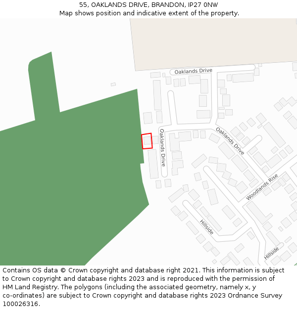 55, OAKLANDS DRIVE, BRANDON, IP27 0NW: Location map and indicative extent of plot
