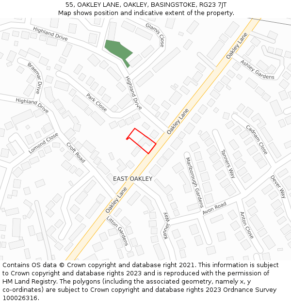 55, OAKLEY LANE, OAKLEY, BASINGSTOKE, RG23 7JT: Location map and indicative extent of plot