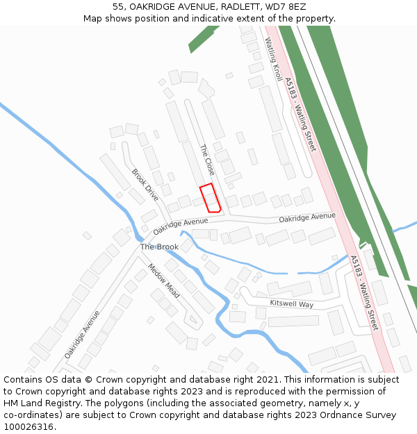 55, OAKRIDGE AVENUE, RADLETT, WD7 8EZ: Location map and indicative extent of plot