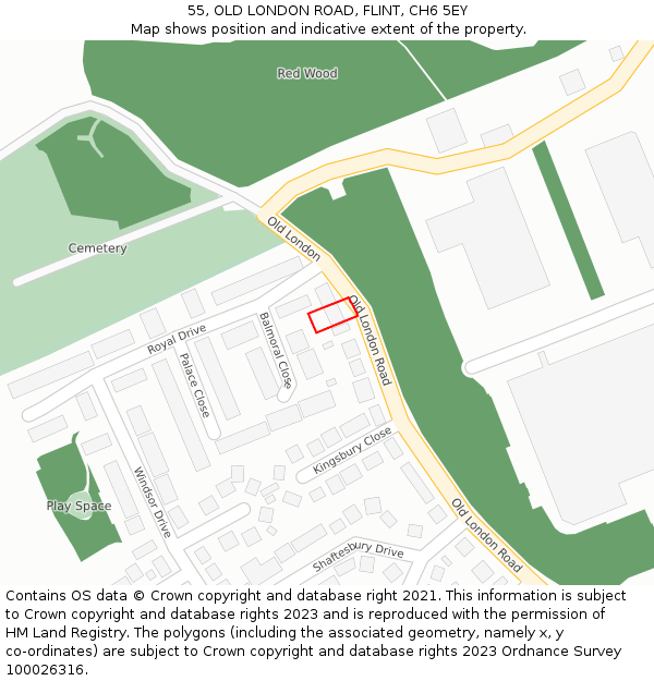 55, OLD LONDON ROAD, FLINT, CH6 5EY: Location map and indicative extent of plot