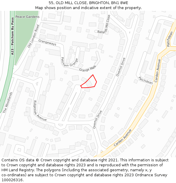 55, OLD MILL CLOSE, BRIGHTON, BN1 8WE: Location map and indicative extent of plot