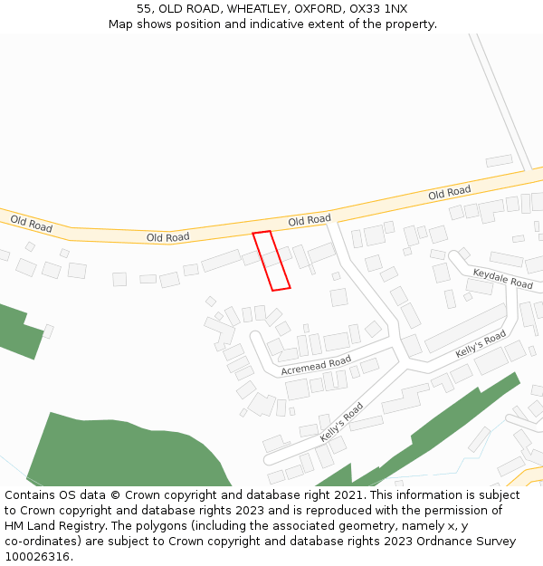 55, OLD ROAD, WHEATLEY, OXFORD, OX33 1NX: Location map and indicative extent of plot