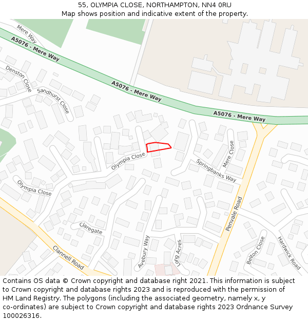 55, OLYMPIA CLOSE, NORTHAMPTON, NN4 0RU: Location map and indicative extent of plot