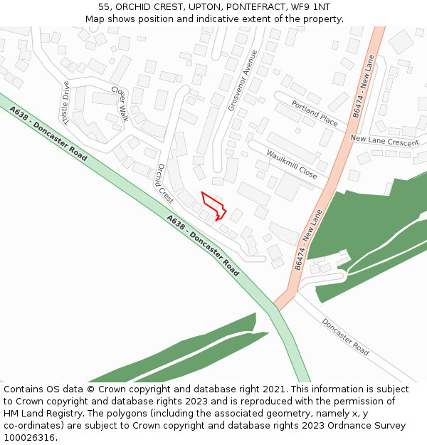 55, ORCHID CREST, UPTON, PONTEFRACT, WF9 1NT: Location map and indicative extent of plot