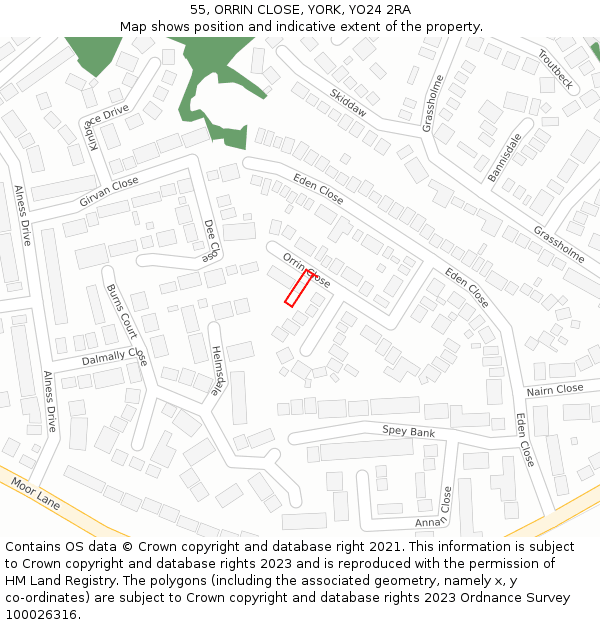 55, ORRIN CLOSE, YORK, YO24 2RA: Location map and indicative extent of plot