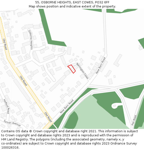 55, OSBORNE HEIGHTS, EAST COWES, PO32 6FF: Location map and indicative extent of plot