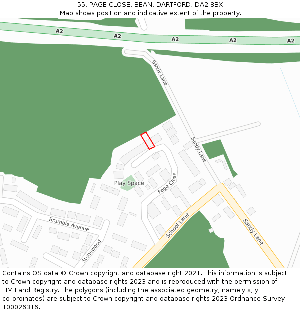 55, PAGE CLOSE, BEAN, DARTFORD, DA2 8BX: Location map and indicative extent of plot