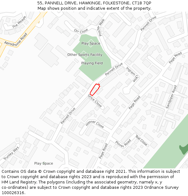 55, PANNELL DRIVE, HAWKINGE, FOLKESTONE, CT18 7QP: Location map and indicative extent of plot