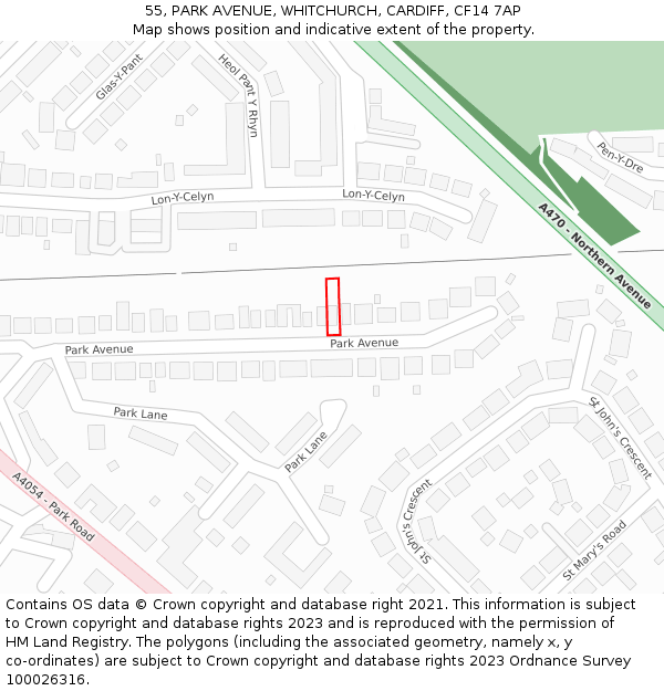 55, PARK AVENUE, WHITCHURCH, CARDIFF, CF14 7AP: Location map and indicative extent of plot