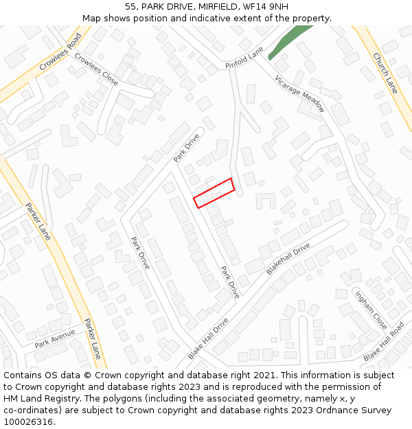 55, PARK DRIVE, MIRFIELD, WF14 9NH: Location map and indicative extent of plot