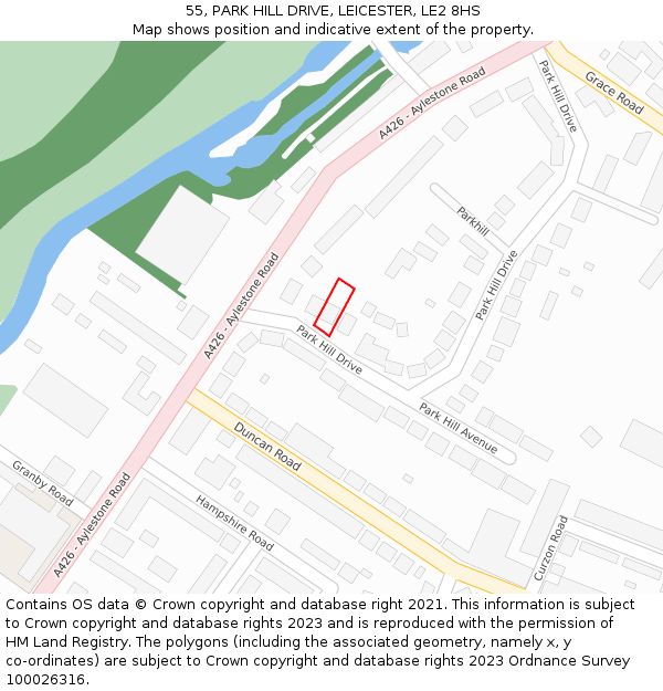 55, PARK HILL DRIVE, LEICESTER, LE2 8HS: Location map and indicative extent of plot