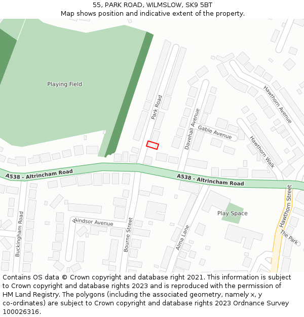 55, PARK ROAD, WILMSLOW, SK9 5BT: Location map and indicative extent of plot