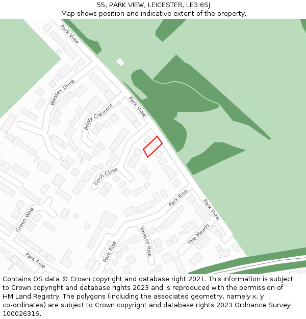 55, PARK VIEW, LEICESTER, LE3 6SJ: Location map and indicative extent of plot