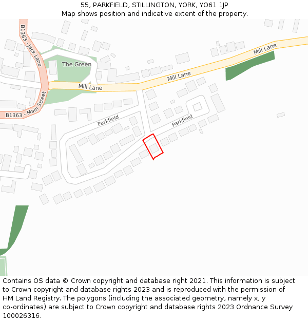 55, PARKFIELD, STILLINGTON, YORK, YO61 1JP: Location map and indicative extent of plot