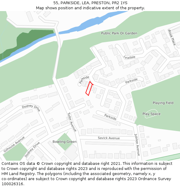 55, PARKSIDE, LEA, PRESTON, PR2 1YS: Location map and indicative extent of plot