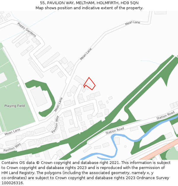 55, PAVILION WAY, MELTHAM, HOLMFIRTH, HD9 5QN: Location map and indicative extent of plot