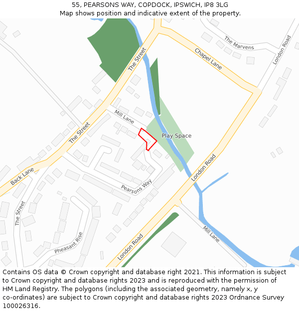 55, PEARSONS WAY, COPDOCK, IPSWICH, IP8 3LG: Location map and indicative extent of plot