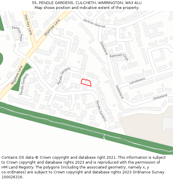55, PENDLE GARDENS, CULCHETH, WARRINGTON, WA3 4LU: Location map and indicative extent of plot