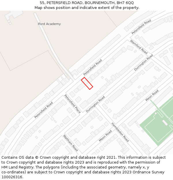 55, PETERSFIELD ROAD, BOURNEMOUTH, BH7 6QQ: Location map and indicative extent of plot