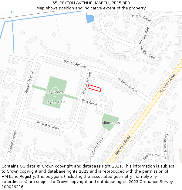 55, PEYTON AVENUE, MARCH, PE15 8ER: Location map and indicative extent of plot