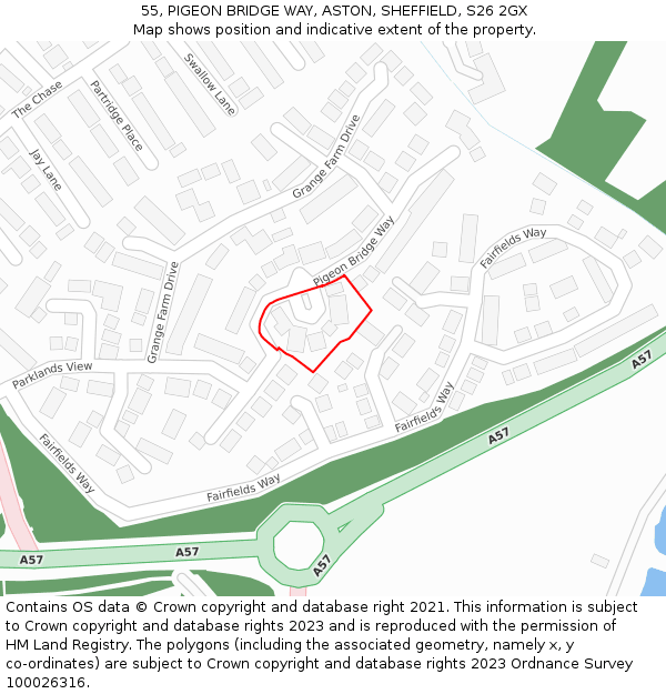 55, PIGEON BRIDGE WAY, ASTON, SHEFFIELD, S26 2GX: Location map and indicative extent of plot