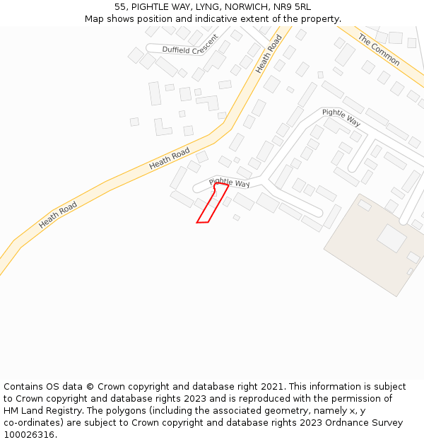 55, PIGHTLE WAY, LYNG, NORWICH, NR9 5RL: Location map and indicative extent of plot