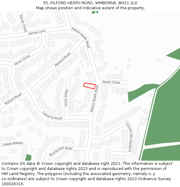 55, PILFORD HEATH ROAD, WIMBORNE, BH21 2LX: Location map and indicative extent of plot