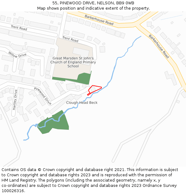 55, PINEWOOD DRIVE, NELSON, BB9 0WB: Location map and indicative extent of plot