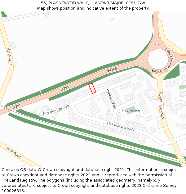 55, PLASNEWYDD WALK, LLANTWIT MAJOR, CF61 2YW: Location map and indicative extent of plot