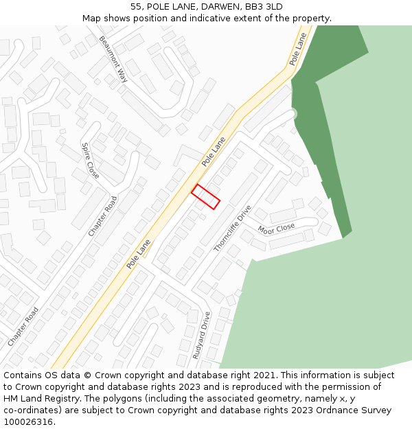 55, POLE LANE, DARWEN, BB3 3LD: Location map and indicative extent of plot