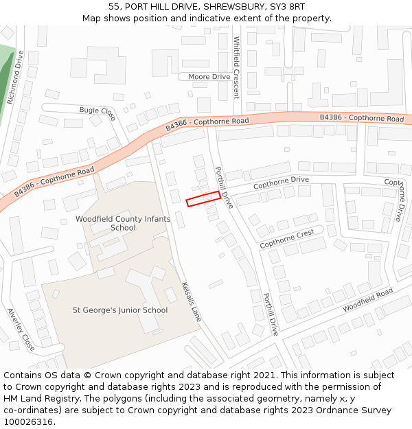 55, PORT HILL DRIVE, SHREWSBURY, SY3 8RT: Location map and indicative extent of plot